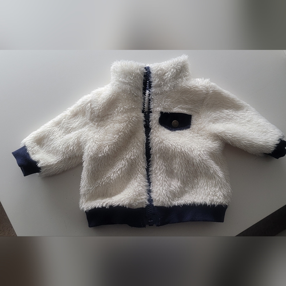 Gymboree Sherpa Fleece Jacket | 0–3 Months | Ivory & Navy | Unisex